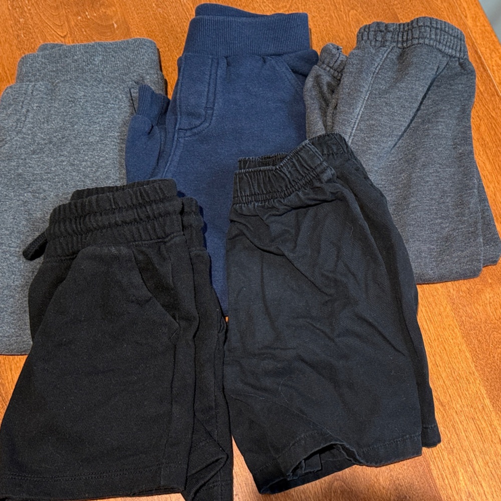 Kids' Joggers and Shorts Bundle in Black, Gray, and Blue - Boys sz 4T